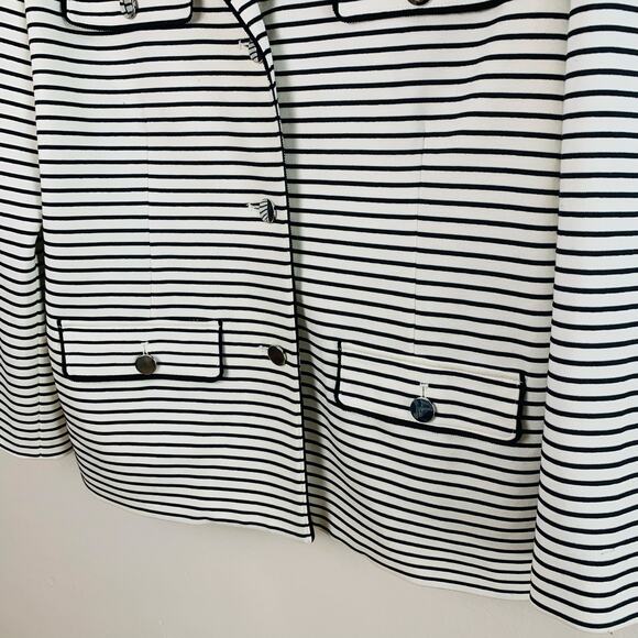 NEW Chicos Size 2 US L Striped Blazer Jacket White Black Nautical Career Stretch - Picture 5 of 10